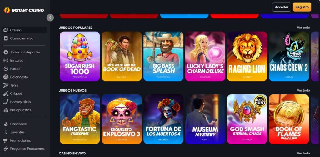 instant casino juegos